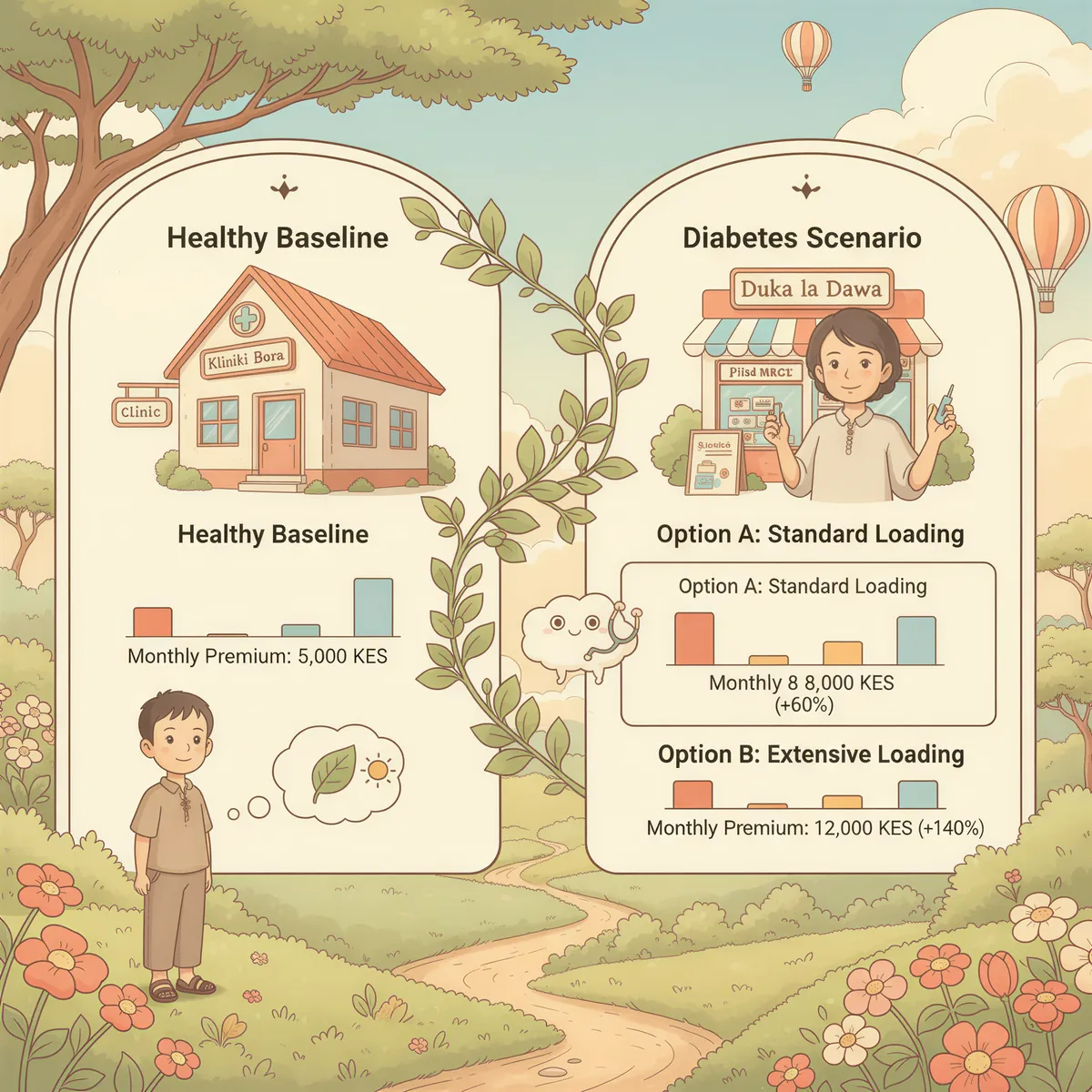 Premium loading infographic comparing insurance options for someone with diabetes