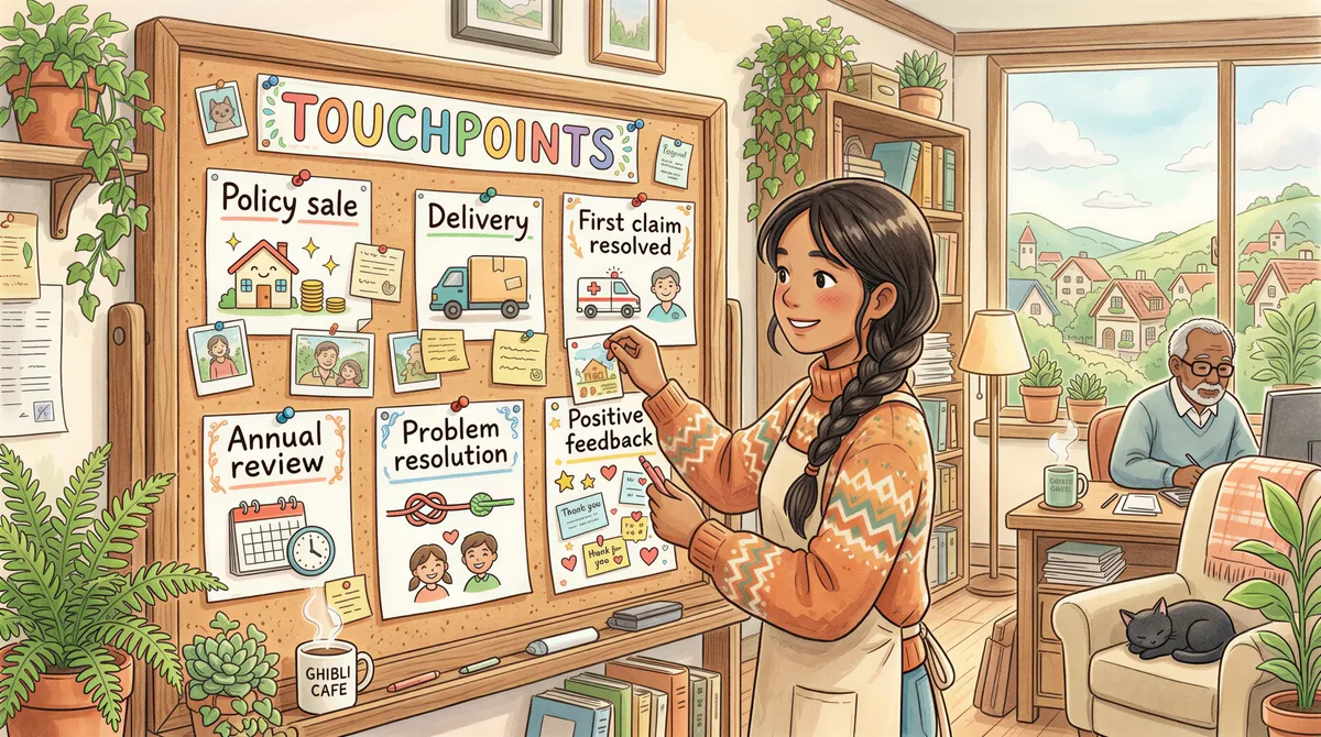 Identify referral moments visual with a corkboard of touchpoints