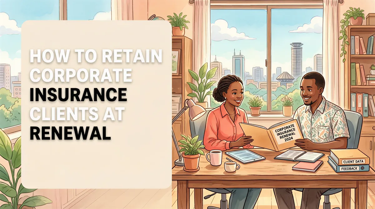 Studio Ghibli-inspired banner for retaining corporate insurance clients at renewal in Kenya