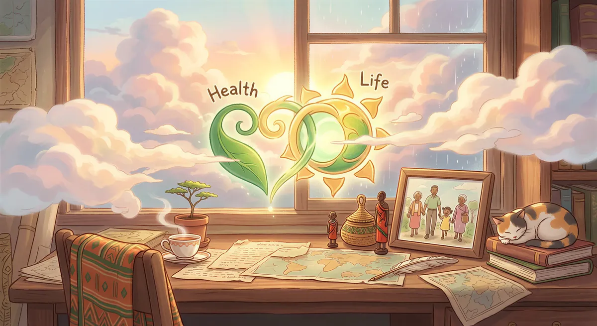 Integrated health + life package concept with merging visuals in Studio Ghibli style