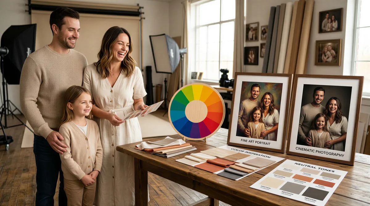Color palette testing for cohesive family portraits with AI previews