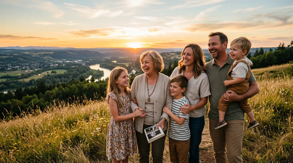 Year-marked family portrait symbolizing growth