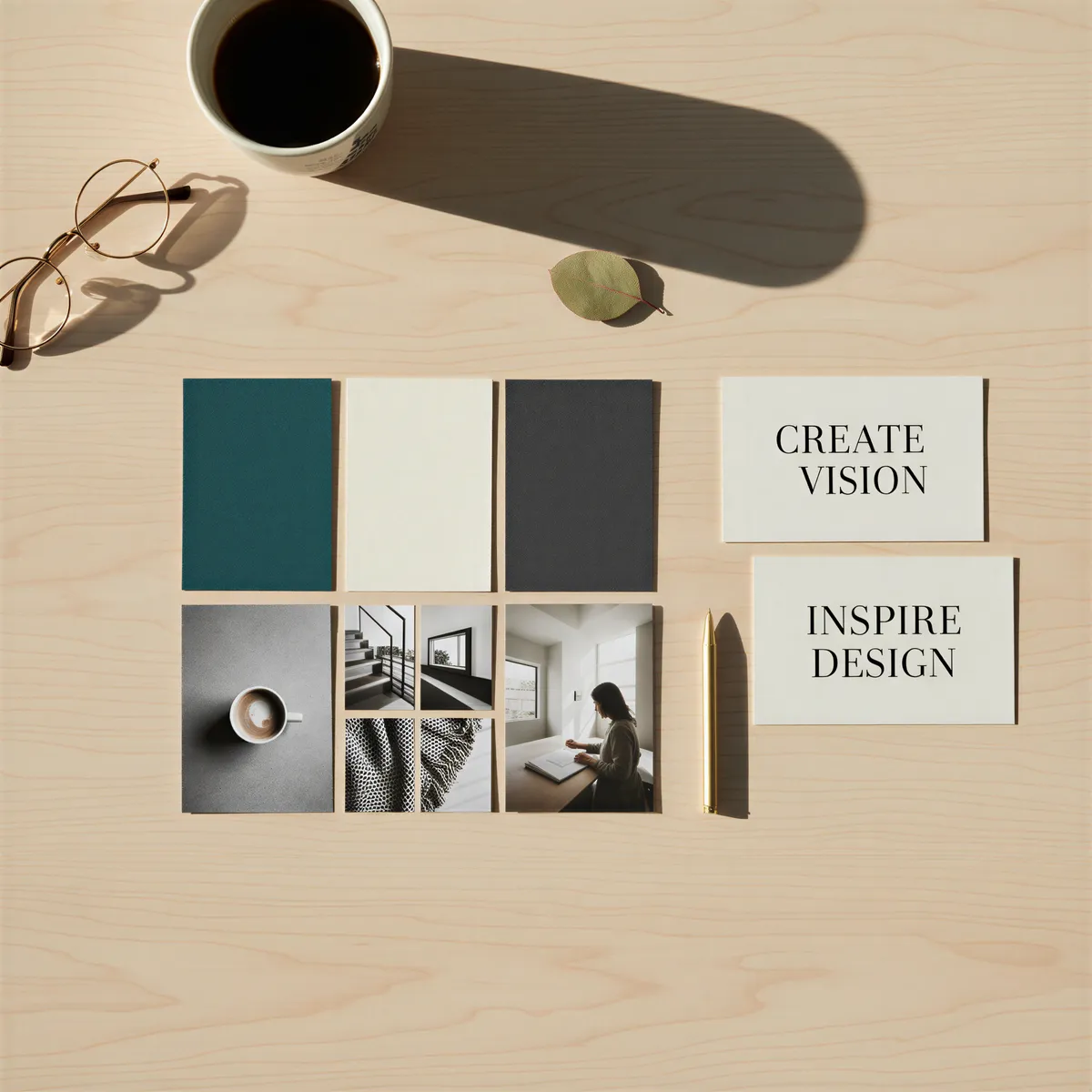 Visual brand board showing a creator's aesthetic including color swatches, sample photos, and mood imagery, all cohesive.