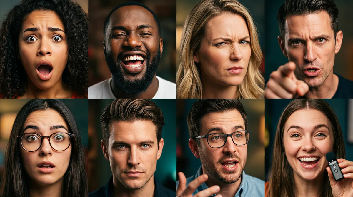 Collage of expressive thumbnail faces for thumbnails
