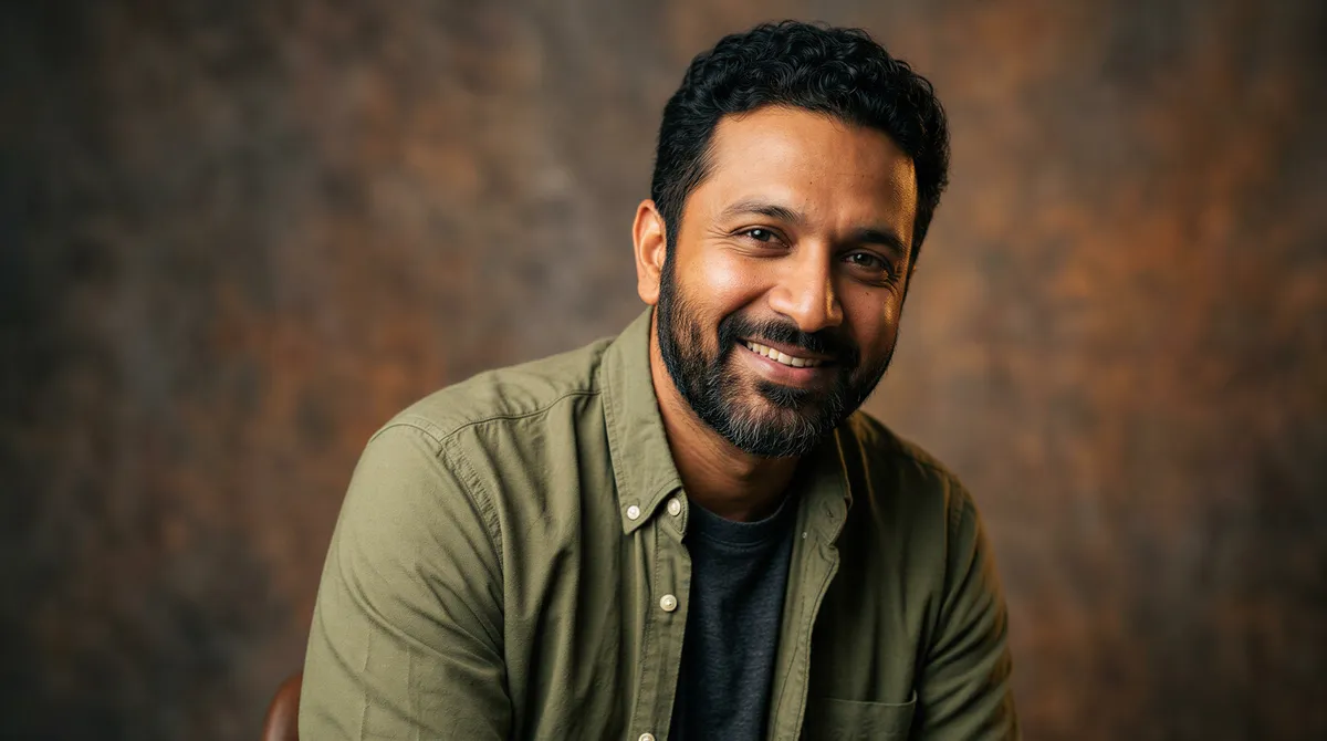 Classic dad portrait with simple background and a genuine smile