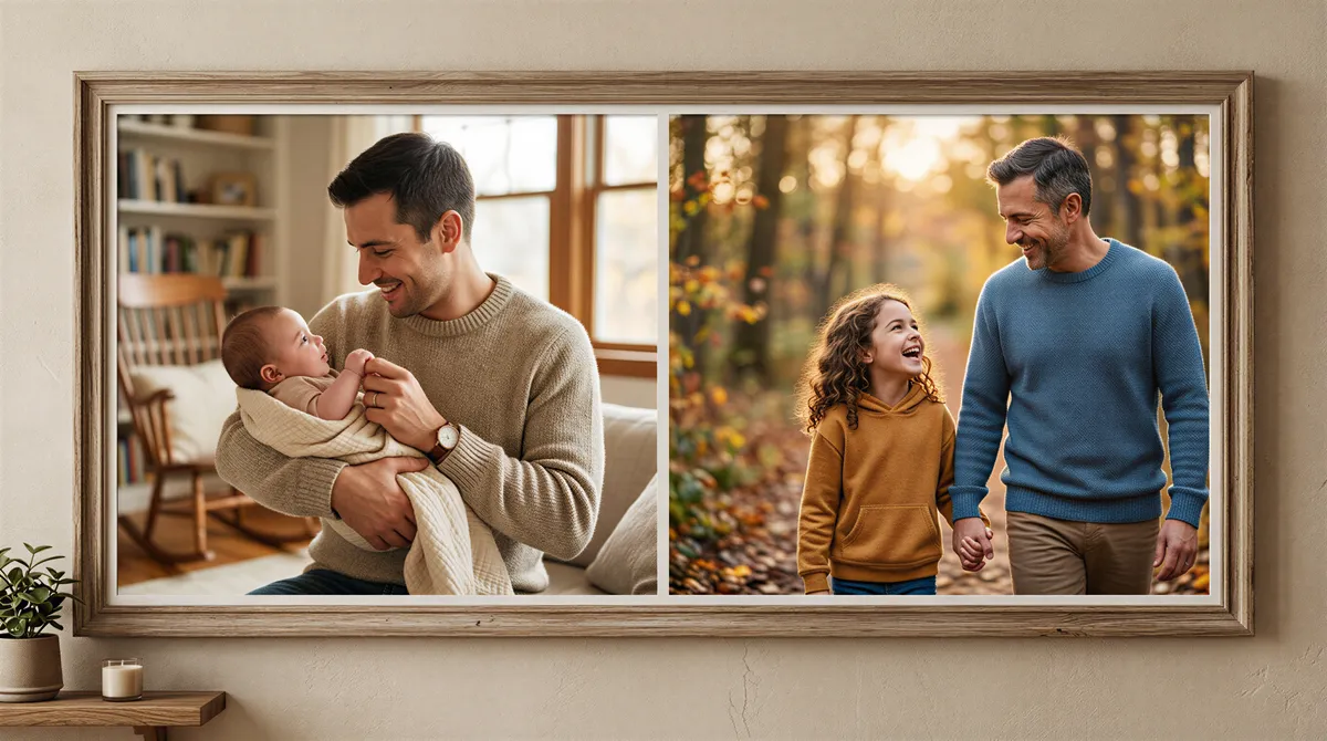 Then-and-now diptych portrait