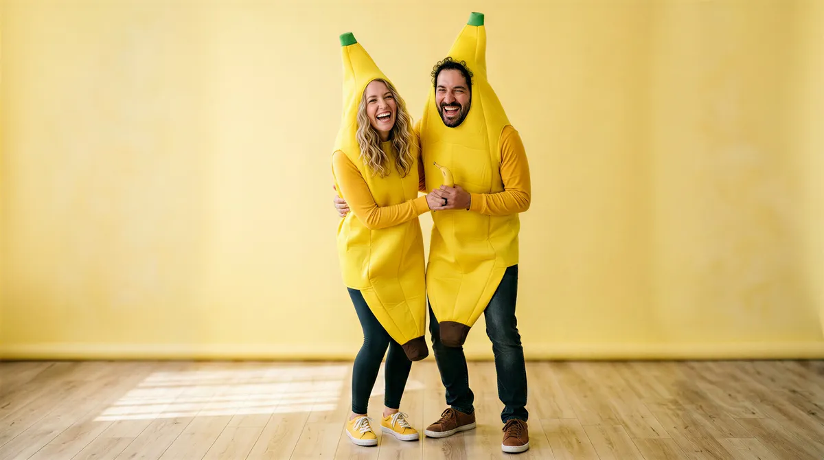 Couple in humorous banana costumes (ironic costume)