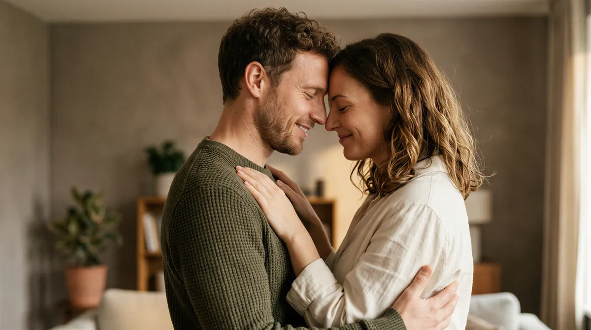 Couples confidence portrait capturing intimate, tasteful connection