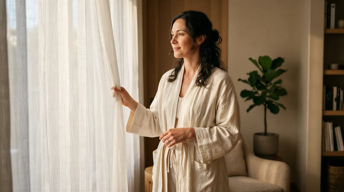 Private confidence portrait session before wedding in a softly lit room