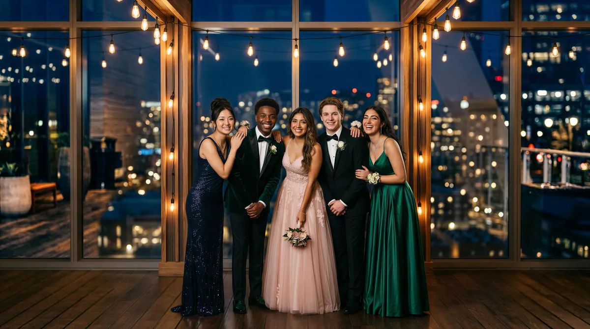 Diverse teens posing for a modern prom portrait to upgrade driveway photos