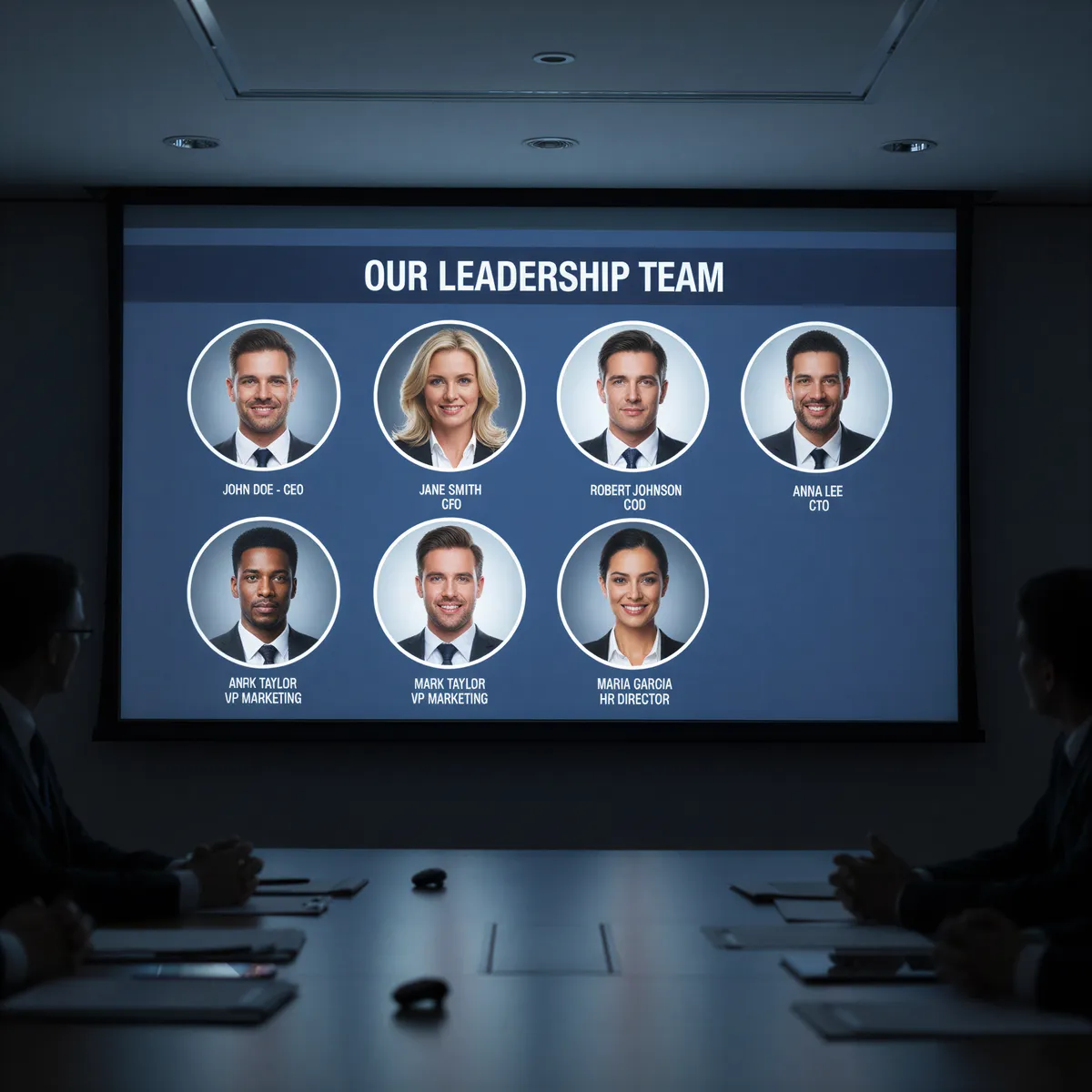 A professional investor pitch deck slide featuring high-quality, perfectly matched team photos to convey credibility and organization.