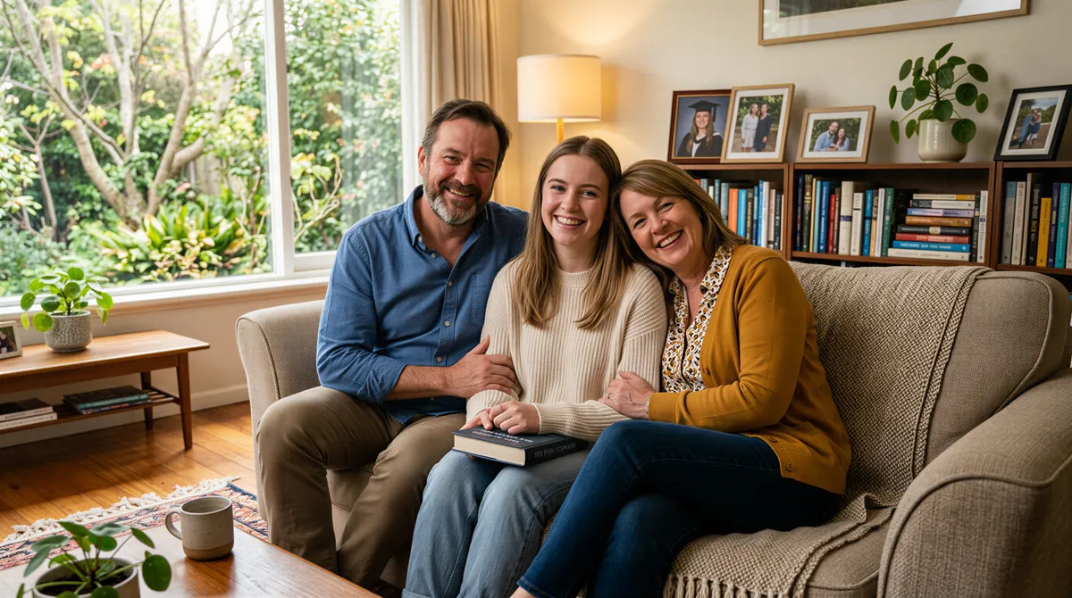 Family portrait featuring student with parents or siblings