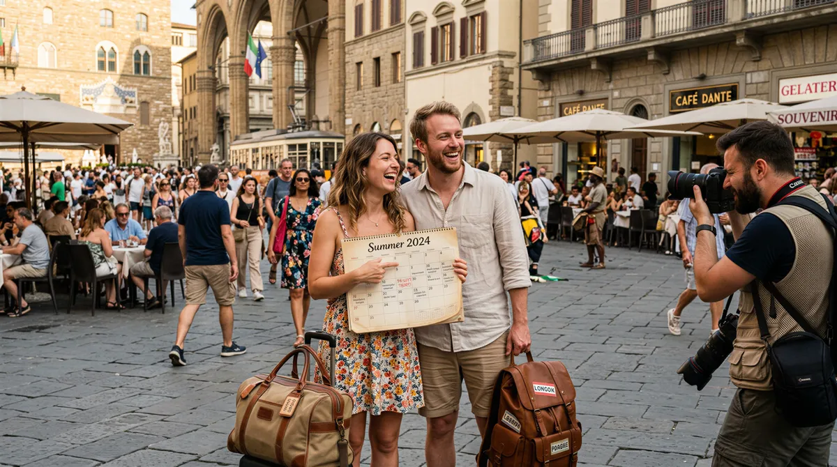 Busy summer photography scene showing crowds and travel planning stress