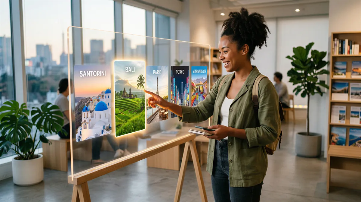 Person visualizing travel destinations using AI portraits