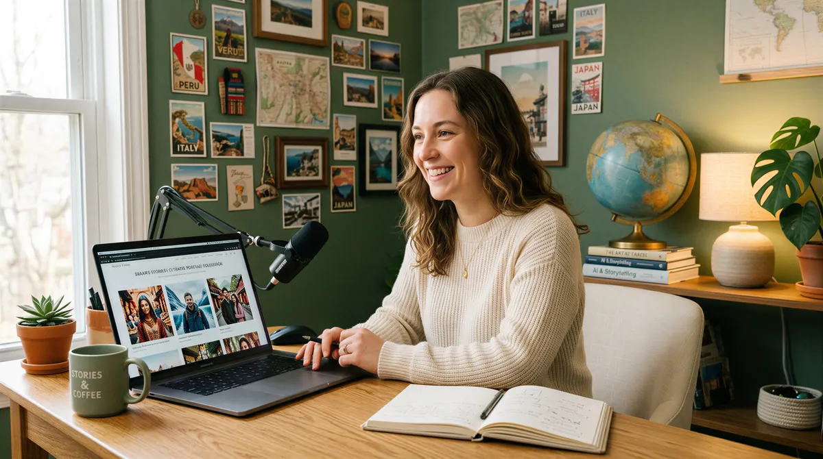 Content creator scene illustrating travel content economy and AI portraits