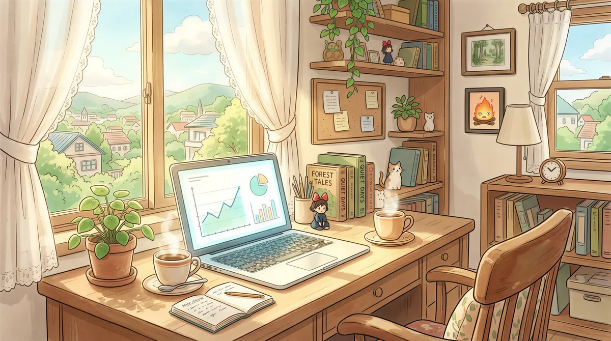 Looking at analytics results on a laptop with a cup of coffee nearby