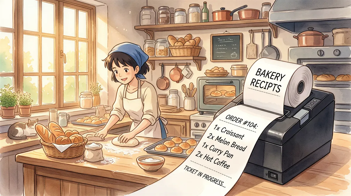 Fast thermal receipt printing roll in a bustling kitchen environment