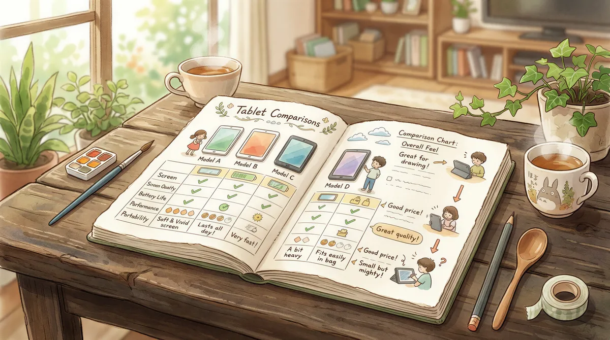 Comparison between Android and iPad print stations in a hand-drawn notebook style