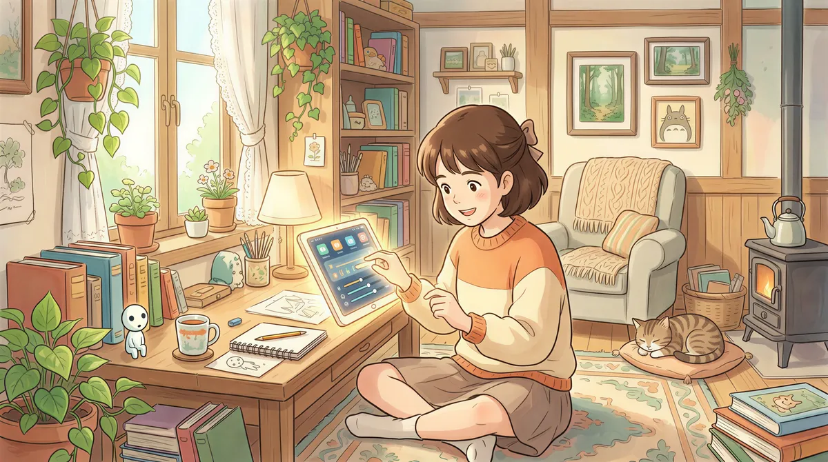 Android settings screen showing battery optimization options in Studio Ghibli style