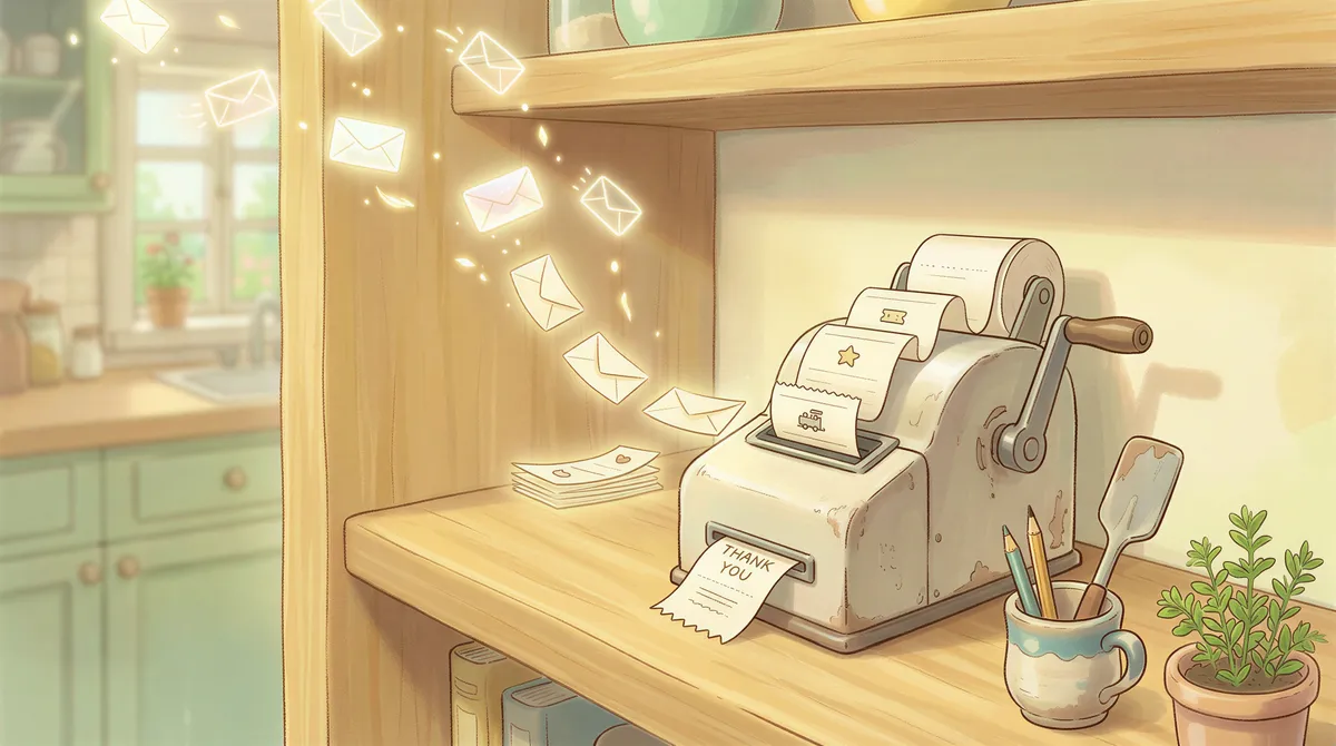 Illustration showing order emails seamlessly turning into printed tickets without manual intervention