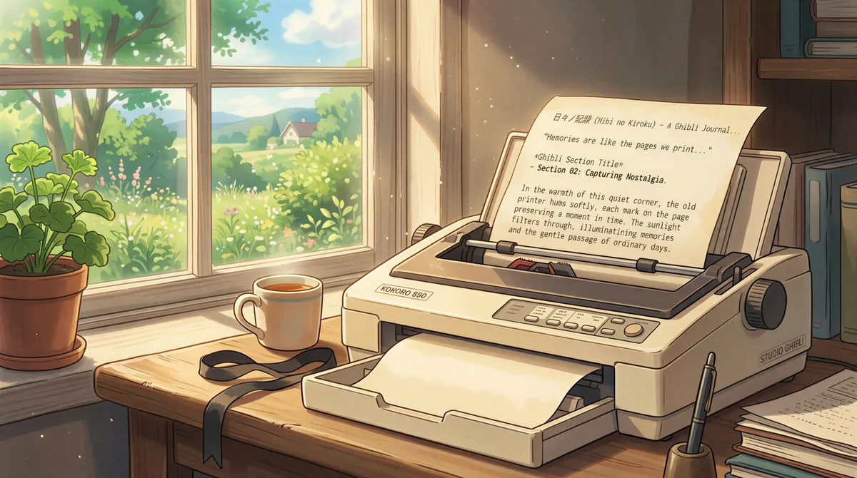 Vintage printer in a sunlit Ghibli room showing a dead ePrint settings screen