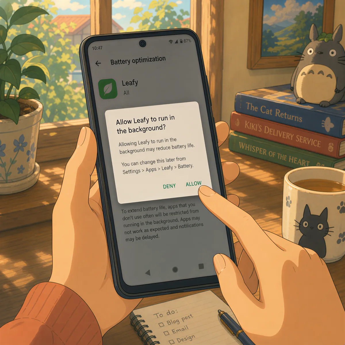 Adjusting battery optimization settings on an Android smartphone screen