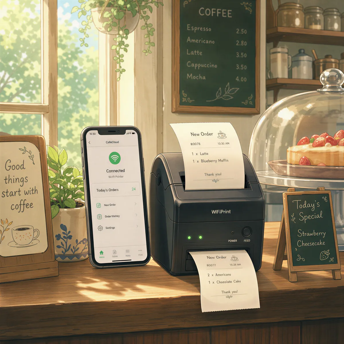 Android phone automatically printing orders over Wi-Fi in a small business