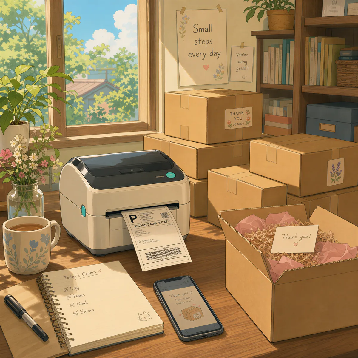 Fully automated packing station with labels printing hands-free