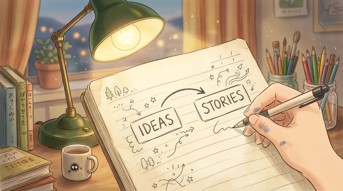 A glowing bridge of light connecting two nodes in a cozy illustrated notebook