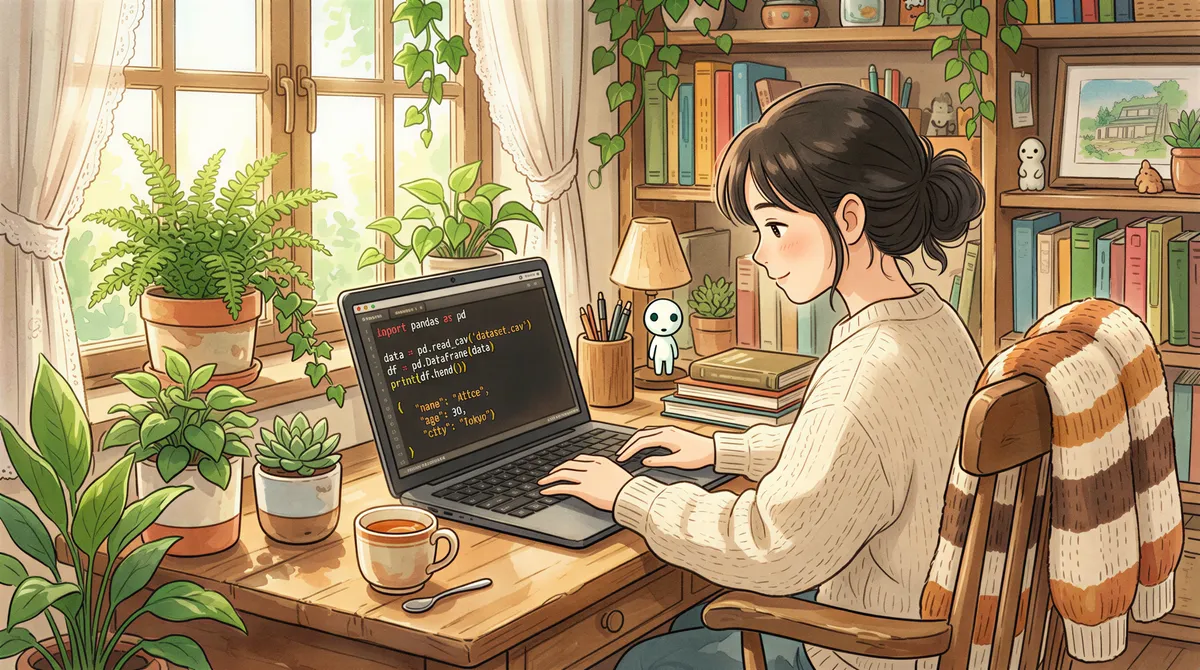 A cozy workstation showing a person entity JSON-LD schema snippet on a warm laptop screen