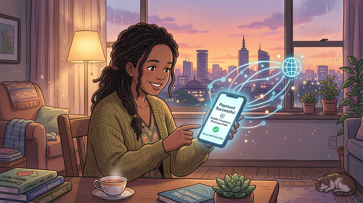 Sending money from abroad using mobile money rails to pay health insurance premiums in Kenya.