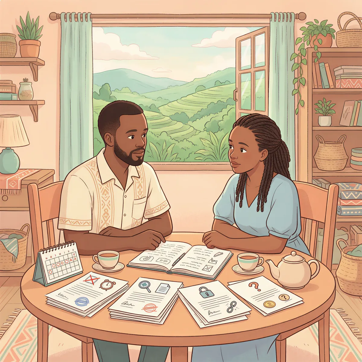 Kenyan couple at a table reviewing policy documents to understand common denial reasons