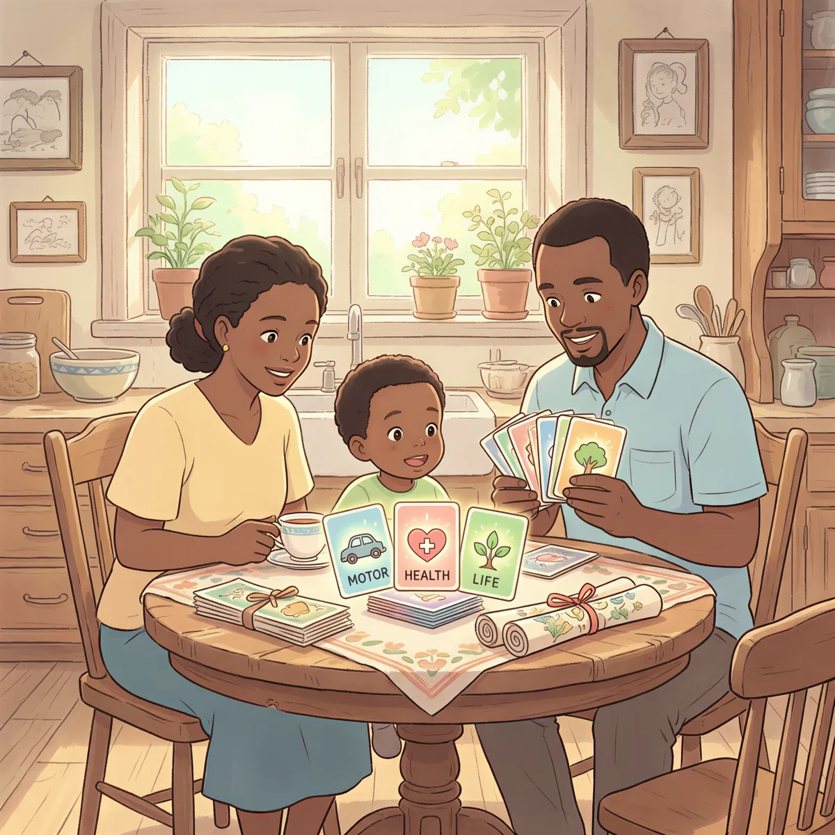 Family reviewing bundled insurance options at a kitchen table