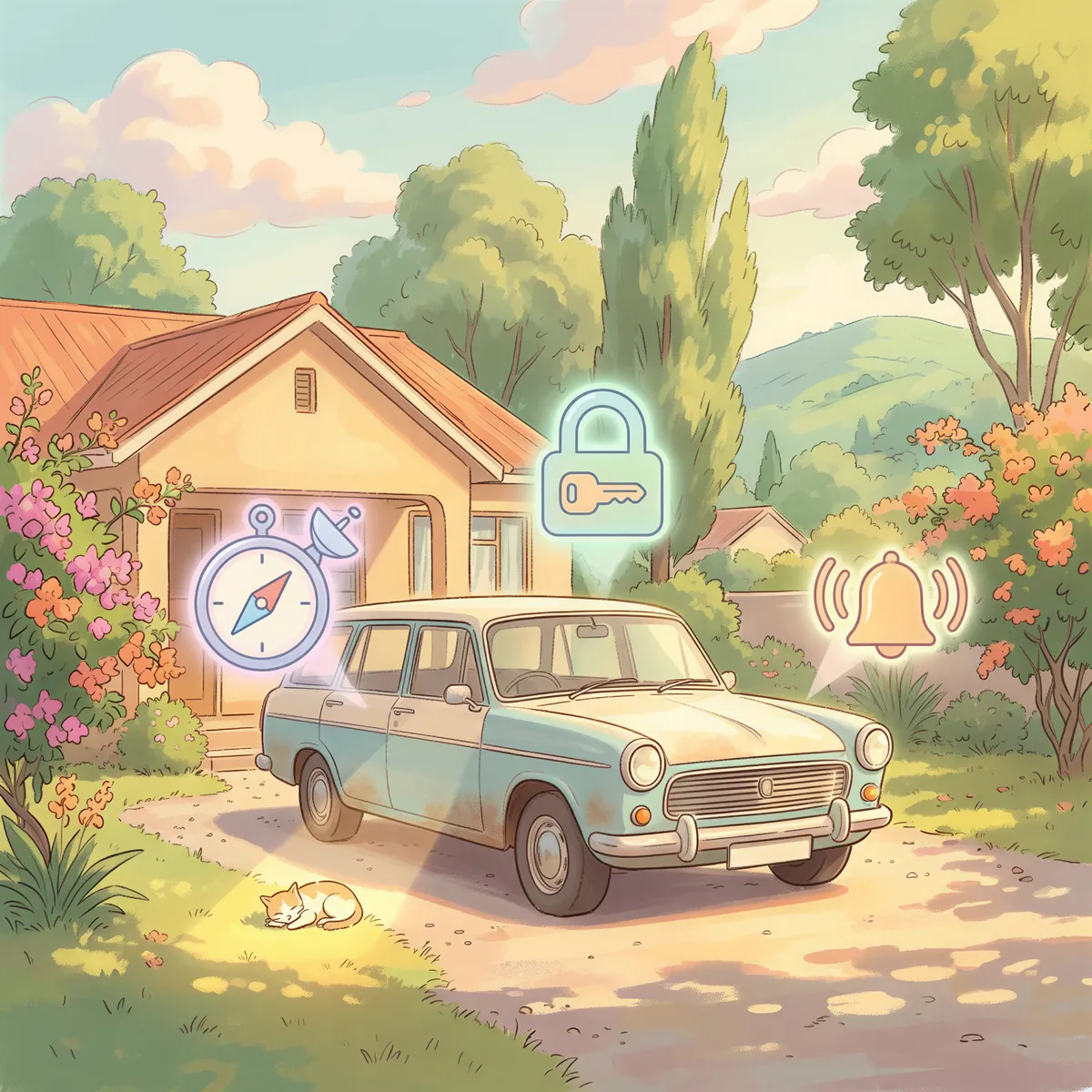 Car with GPS tracker and security devices reducing motor insurance cost