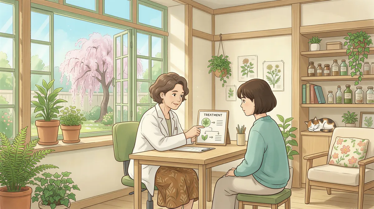 Medical care facility with compassionate healthcare worker and patient