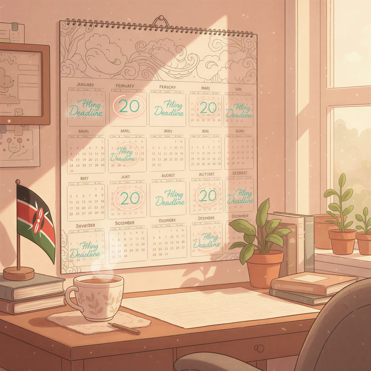 Calendar highlighting the 20th MRI filing deadline in Kenya