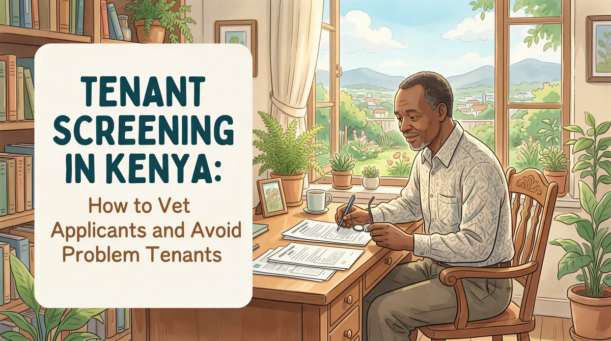 Landlord in Kenya carefully reviewing tenant application documents with a professional approach