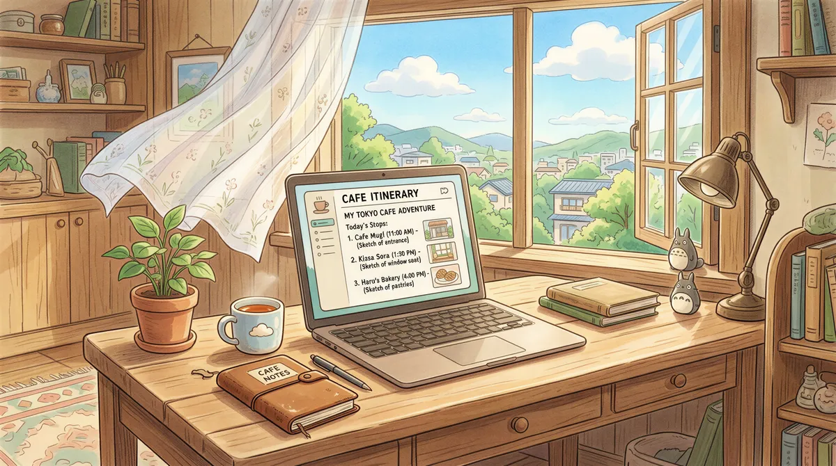 A clean laptop screen displaying a smart cafe planning application.