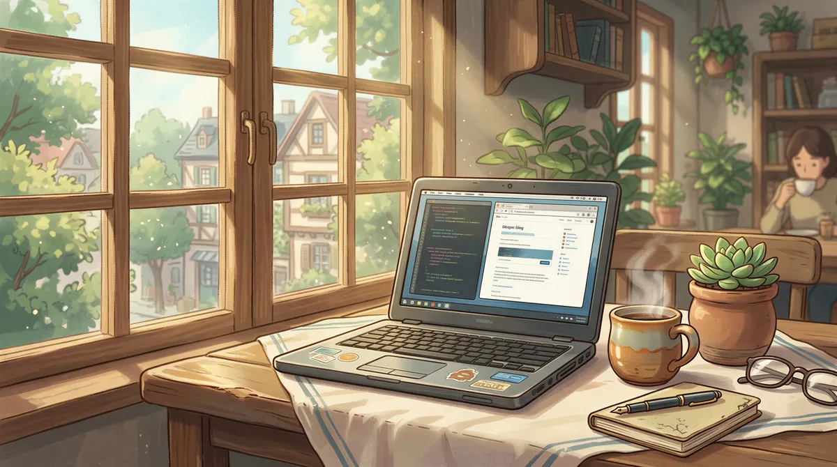 A relaxing afternoon working in a peaceful cafe with a cup of coffee